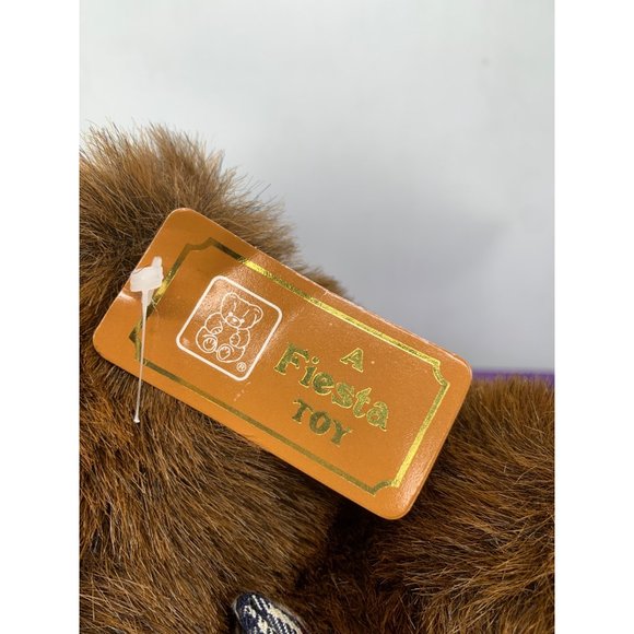 A Fiesta Toy Brown Long Leg Bear Brown 19 Inch Plaid Hat Bow Brown Plastic Eyes - Picture 12 of 14